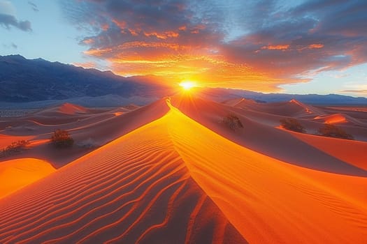 Patterns in the sand dunes under a setting sun, representing natural artistry.