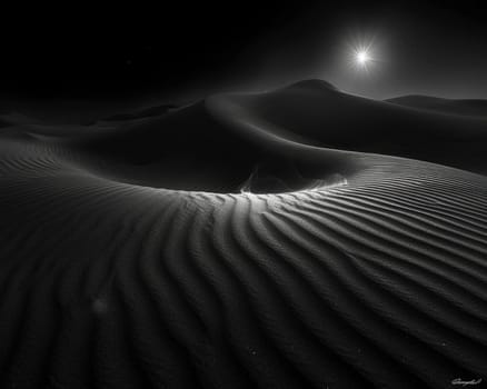 Patterns in the sand dunes under a setting sun, representing natural artistry.