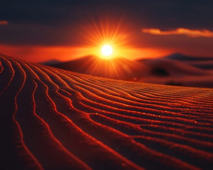 Patterns in the sand dunes under a setting sun, representing natural artistry.