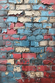 Old brick wall with peeling paint, great for vintage and rustic background themes.