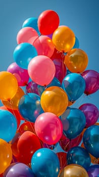 Vibrant balloons against a backdrop of a clear blue sky, symbolizing celebration and joy.