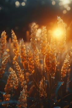 Waves of grain in a field at sunset, symbolizing abundance and the natural world.