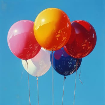 Vibrant balloons against a backdrop of a clear blue sky, symbolizing celebration and joy.