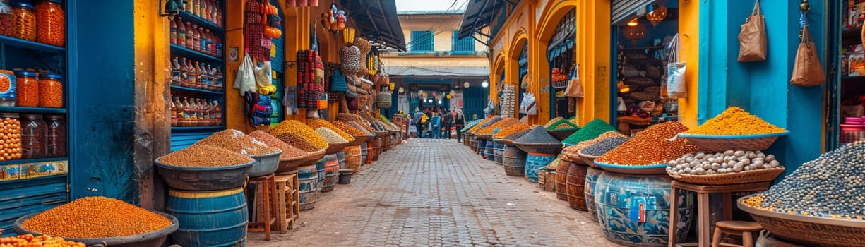 The vibrant hustle of a street market, captured in the colors and textures of goods.