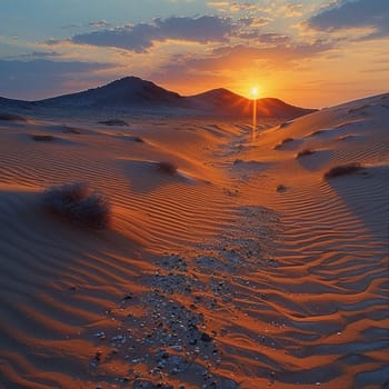 Patterns in the sand dunes under a setting sun, representing natural artistry.