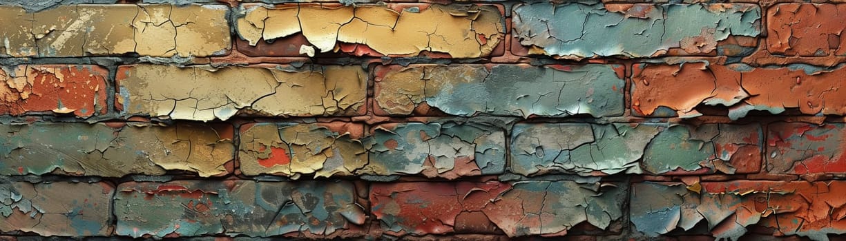 Old brick wall with peeling paint, great for vintage and rustic background themes.