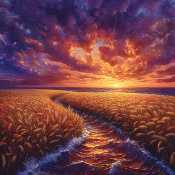 Waves of grain in a field at sunset, symbolizing abundance and the natural world.