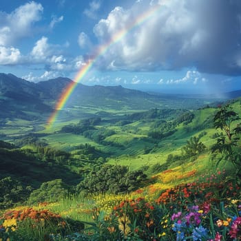 Rainbow appearing over a lush valley, capturing beauty and natural wonder.