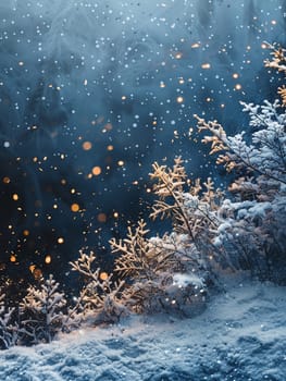 Snowflakes gently falling against the backdrop of a night sky, illustrating the silence of winter.