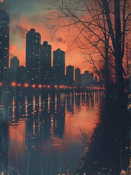 Shimmering city lights reflecting on a river at night, illustrating urban beauty and stillness.