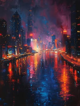 Shimmering city lights reflecting on a river at night, illustrating urban beauty and stillness.