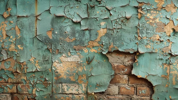 Old brick wall with peeling paint, great for vintage and rustic background themes.