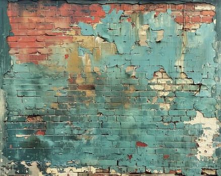 Old brick wall with peeling paint, great for vintage and rustic background themes.