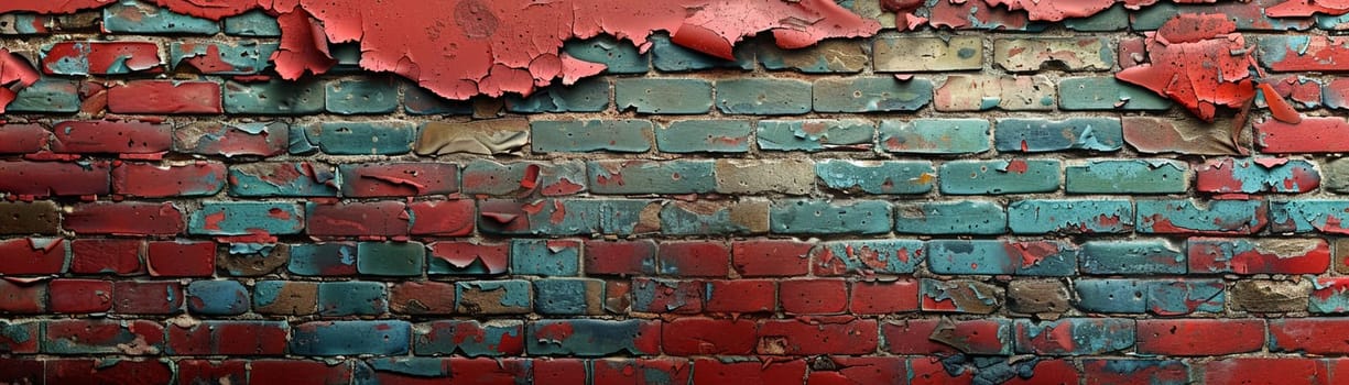 Old brick wall with peeling paint, great for vintage and rustic background themes.