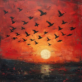 Silhouettes of birds flying across a painted sky at dawn, symbolizing new beginnings.