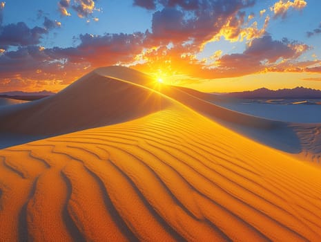 Patterns in the sand dunes under a setting sun, representing natural artistry.