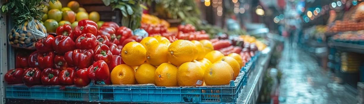 The vibrant hustle of a street market, captured in the colors and textures of goods.