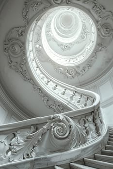 The architectural detail of a spiral staircase, symbolizing ascension and design.