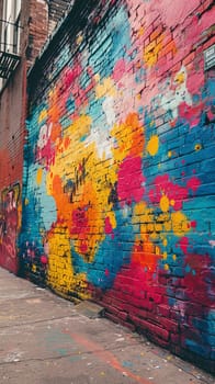 Vibrant graffiti wall in urban setting, capturing the essence of street art and culture.