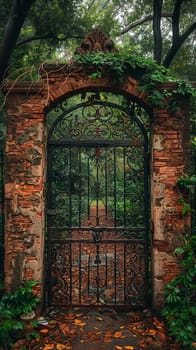 A rustic gate leading into a secret garden, inviting mystery and discovery.