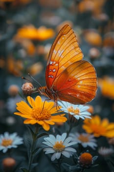 Close-up of a butterfly resting on a wildflower, symbolizing delicacy and nature's cycles.
