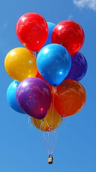 Balloons flying high in a clear blue sky, ideal for freedom and celebration themes.