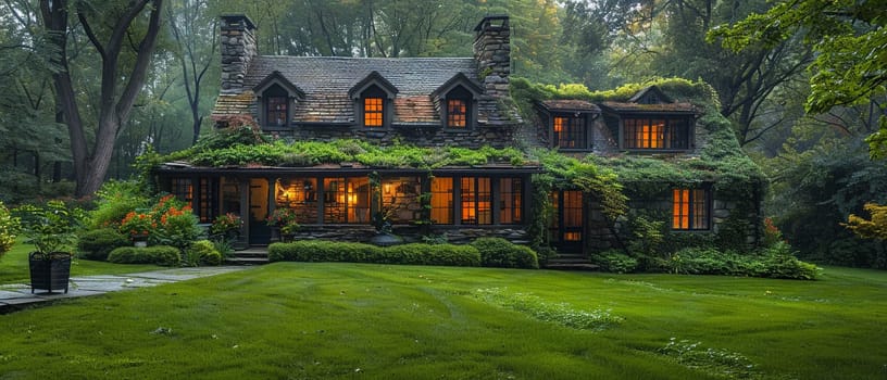 A quaint stone cottage in a lush garden, offering a storybook setting.