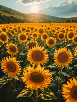 A field of sunflowers facing the sun, representing growth and positivity.