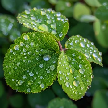 Close-up of raindrops on a vibrant green leaf, illustrating life and refreshment.