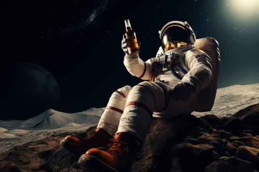 An astronaut drinks some beer on the planet. Generative AI..