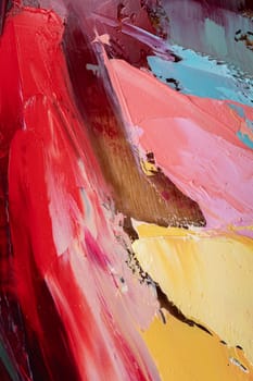 Closeup of a painting by oil and palette knife. Fragment of multicolored texture painting. Abstract art background. oil on canvas. Rough brushstrokes of paint.