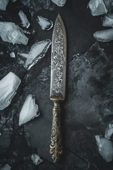 Knives made of Damascus steel on a wooden board.