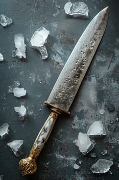 Knives made of Damascus steel on a wooden board.