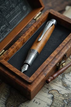 stylish fountain pen with a stylish box on the table.