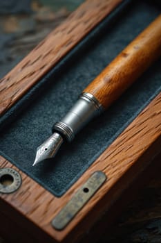 stylish fountain pen with a stylish box on the table.