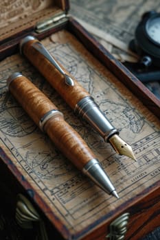 stylish fountain pen with a stylish box on the table.