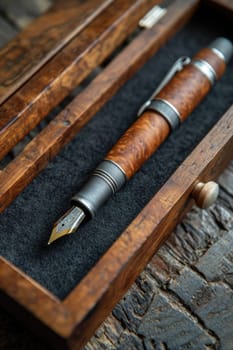 stylish fountain pen with a stylish box on the table.