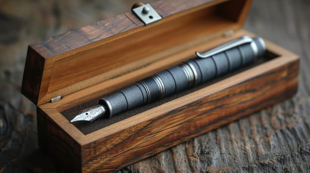 stylish fountain pen with a stylish box on the table.