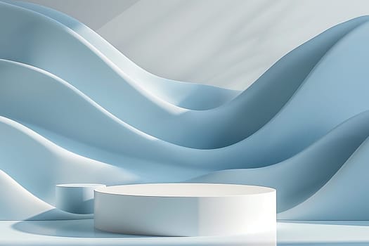 Podium and sculpture of a wave background. showcase and product concept.