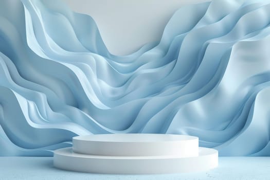 Podium and sculpture of a wave background. showcase and product concept.