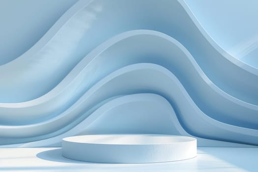 Podium and sculpture of a wave background. showcase and product concept.