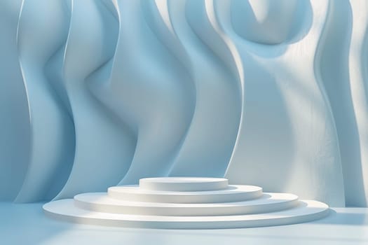 Podium and sculpture of a wave background. showcase and product concept.