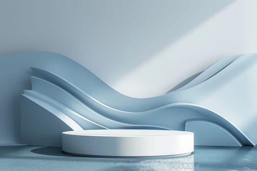 Podium and sculpture of a wave background. showcase and product concept.