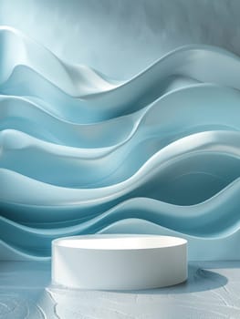 Podium and sculpture of a wave background. showcase and product concept.