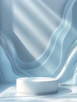 Podium and sculpture of a wave background. showcase and product concept.