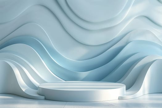 Podium and sculpture of a wave background. showcase and product concept.