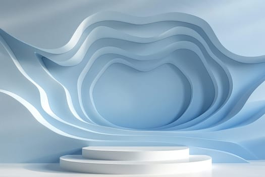 Podium and sculpture of a wave background. showcase and product concept.