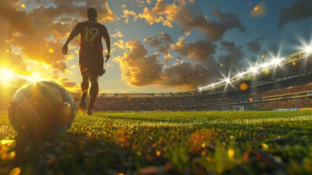 soccer or football stadium with green grass. advertising banner concept.