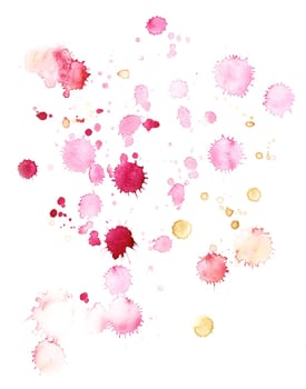 Drops and blots together with watercolor monotypes isolated on a white background for design and creating art effects