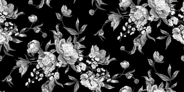 Seamless Asian oriental classical realistic pattern drawn with pink peonies in a classic oriental style for textile